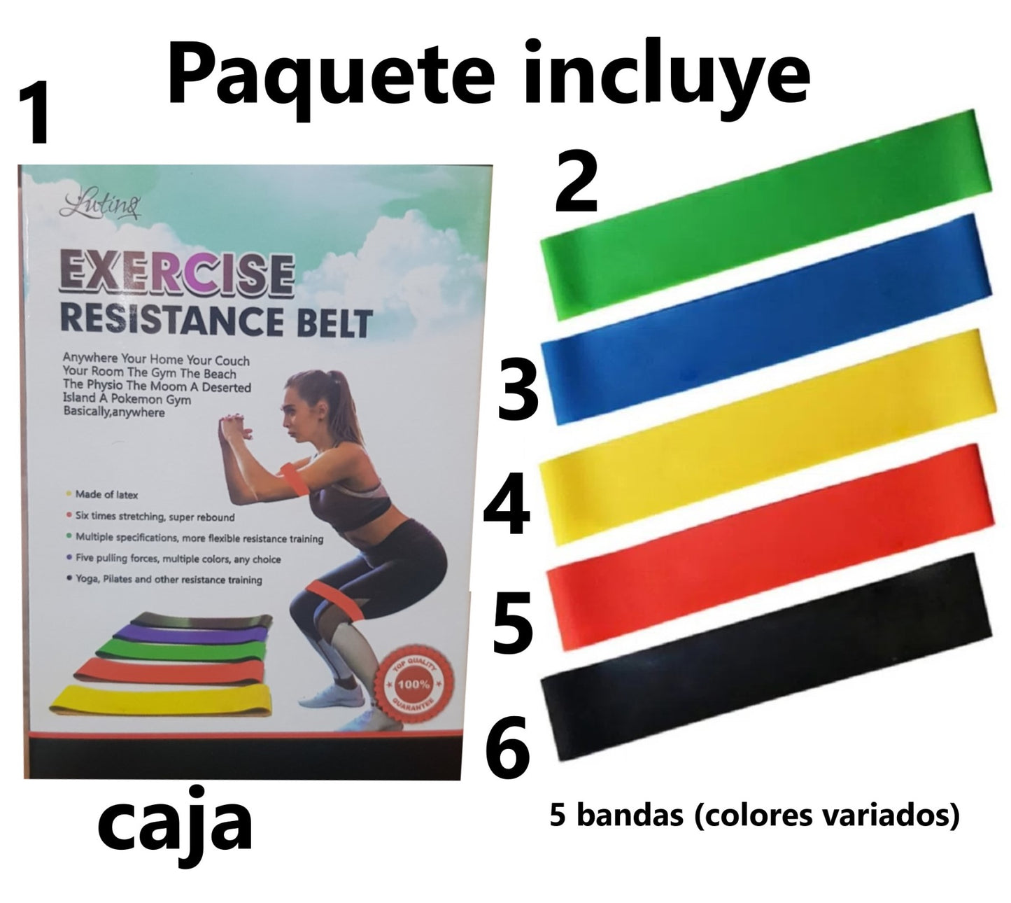 Banda De Resistencia Elástica Set De 5 Ligas Ejercicios