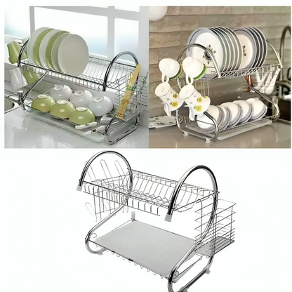 Rack Escurridor 2 Pisos Porta Vasos Cubierto Moderno Plateado