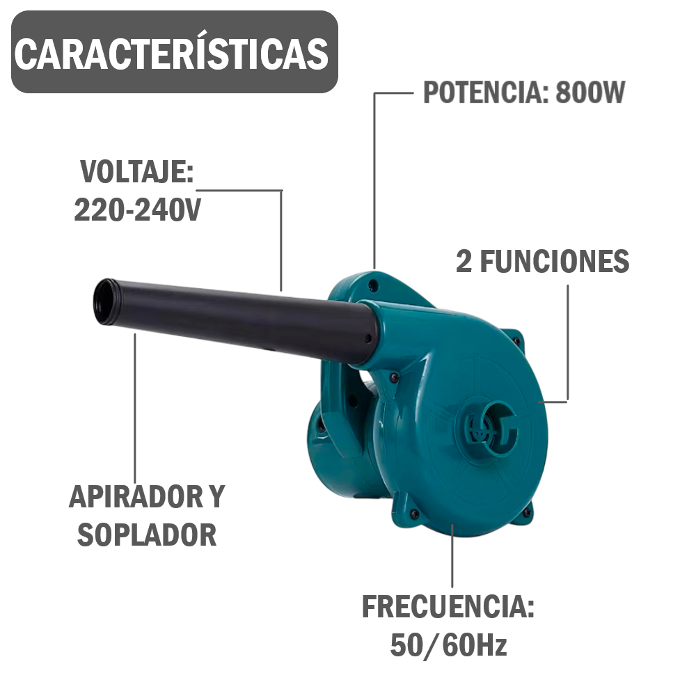 Potente Soplador y Aspirador de aire eléctrica 800 watts