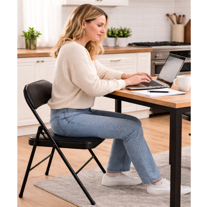 Silla Plegable de cuero sintético ergonómica para escritorio Negro