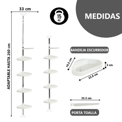 Esquinero Estante Organizador 4 Niveles Regulable multiuso - 260 cm