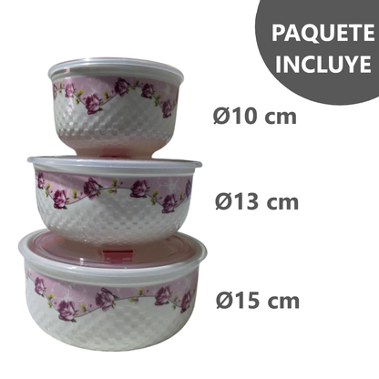 Set de 3 Táperes de Loza con tapa - Diseño Aleatorio