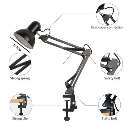 Lampara de Escritorio Plegable de Metal con Clip y base