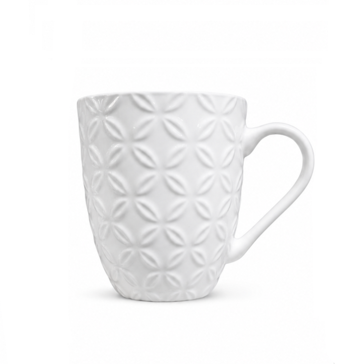 Set x6 Tazas de Loza Blanca con Releve de Flores