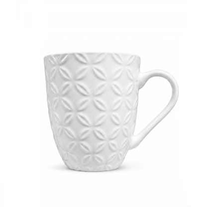 Set x6 Tazas de Loza Blanca con Releve de Flores