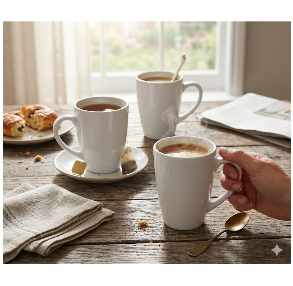 SET 3 TAZAS DE LOZA BLANCA