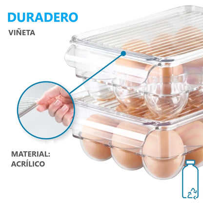 Pack x2 Organizador dispensador de acrílico para huevos 12 espacios - transparente
