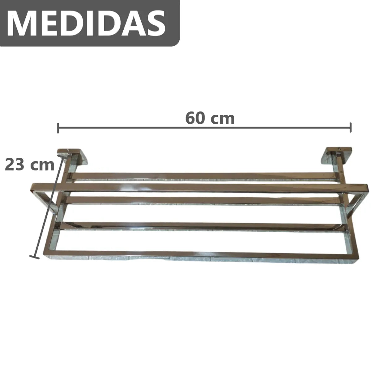 Toallero Rectangular de Acero Inoxidable Plateado Brillante - 60 x 23 cm