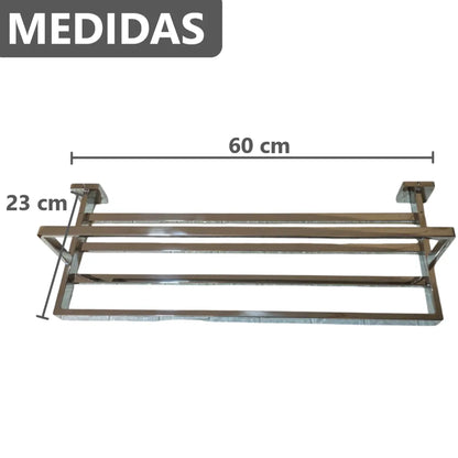Toallero Rectangular de Acero Inoxidable Plateado Brillante - 60 x 23 cm