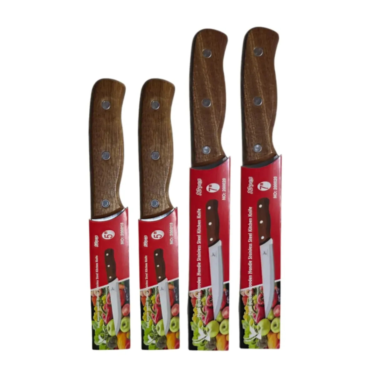 Pack x4 Cuchillos con mango de madera de 5 y 7 pulgadas