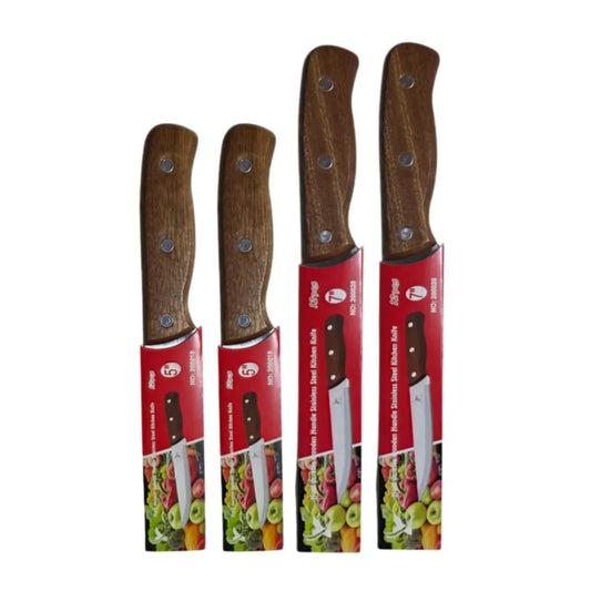 Pack x4 Cuchillos con mango de madera de 5 y 7 pulgadas