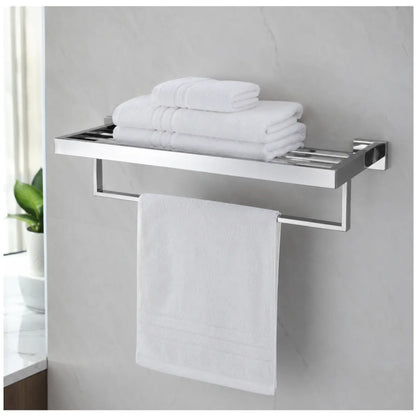 Toallero Rectangular de Acero Inoxidable Plateado Brillante - 60 x 23 cm