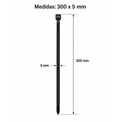 Pack x200 Precintos de Seguridad 300mm x 5mm - Negro