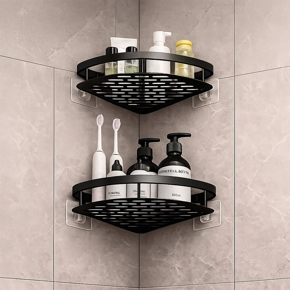 Kit 2 Repisas Esquinero De Aluminio Para Baño - Negro