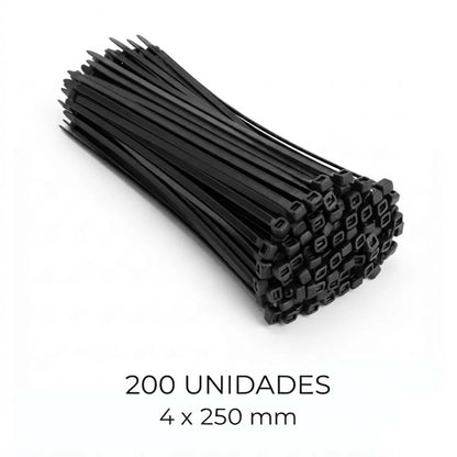 Pack x200 Precintos de Seguridad 250mm x 4mm - Negro