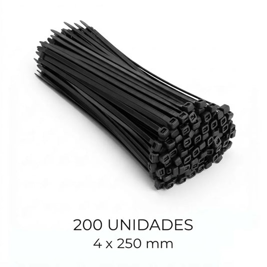 Pack x200 Precintos de Seguridad 250mm x 4mm - Negro