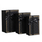 Set de 3 Cajas de Regalo Rectangulares Negro con Lazo de Satén y Detalles Dorados - 23 x 15 cm