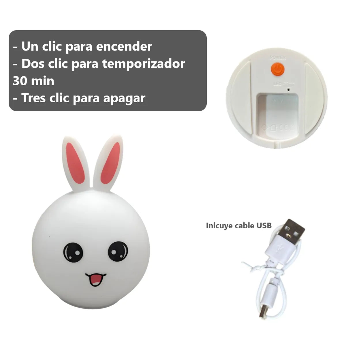 Lámpara de Conejito de Silicona Inalámbrica LED Nocturna