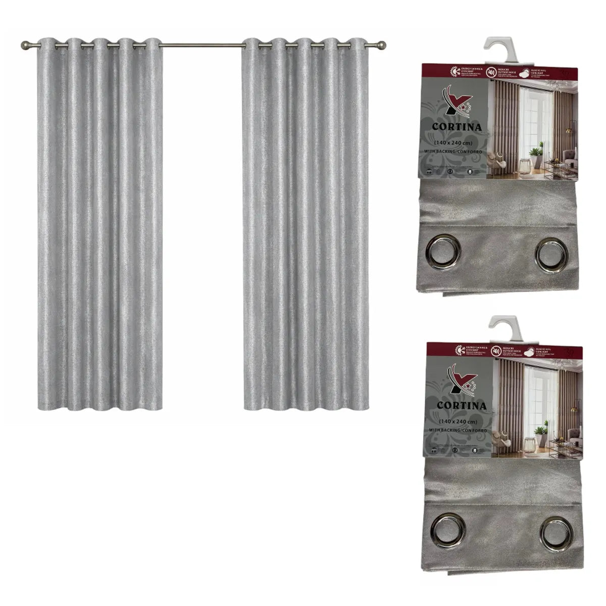 Pack x2 cortinas de 140x240cm con 8 ojales - Dorado viejo 39