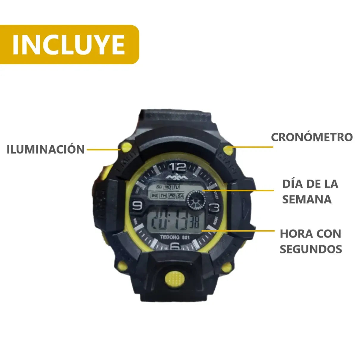 Pack x2 relojes pulsera con luz cronómetro y fecha - 1C