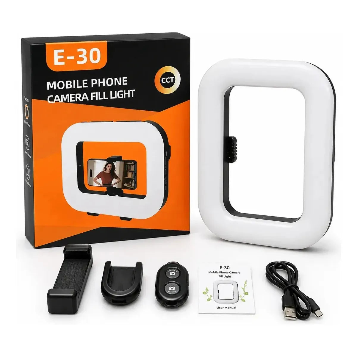 Aro Led Rectangular Recargable Para Celular Luz Foto Video - 29 cm