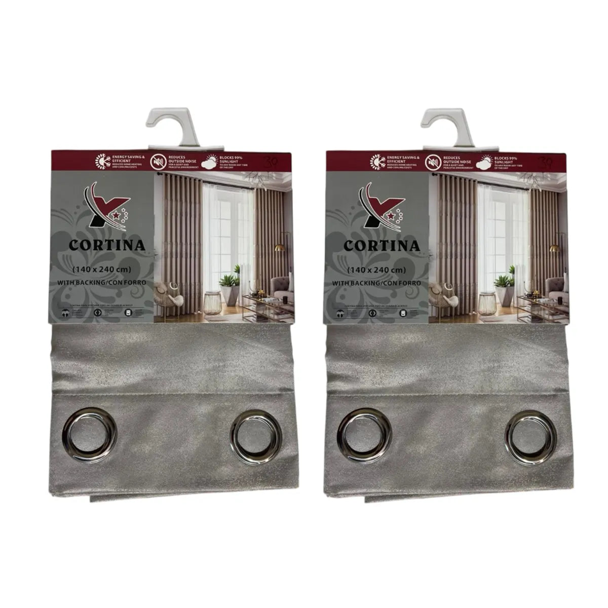 Pack x2 cortinas de 140x240cm con 8 ojales - Dorado viejo 39