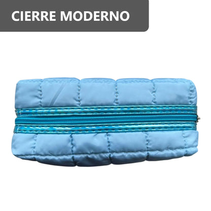 Cosmetiquera Fashion Puffer Amplia y Correa Brillante