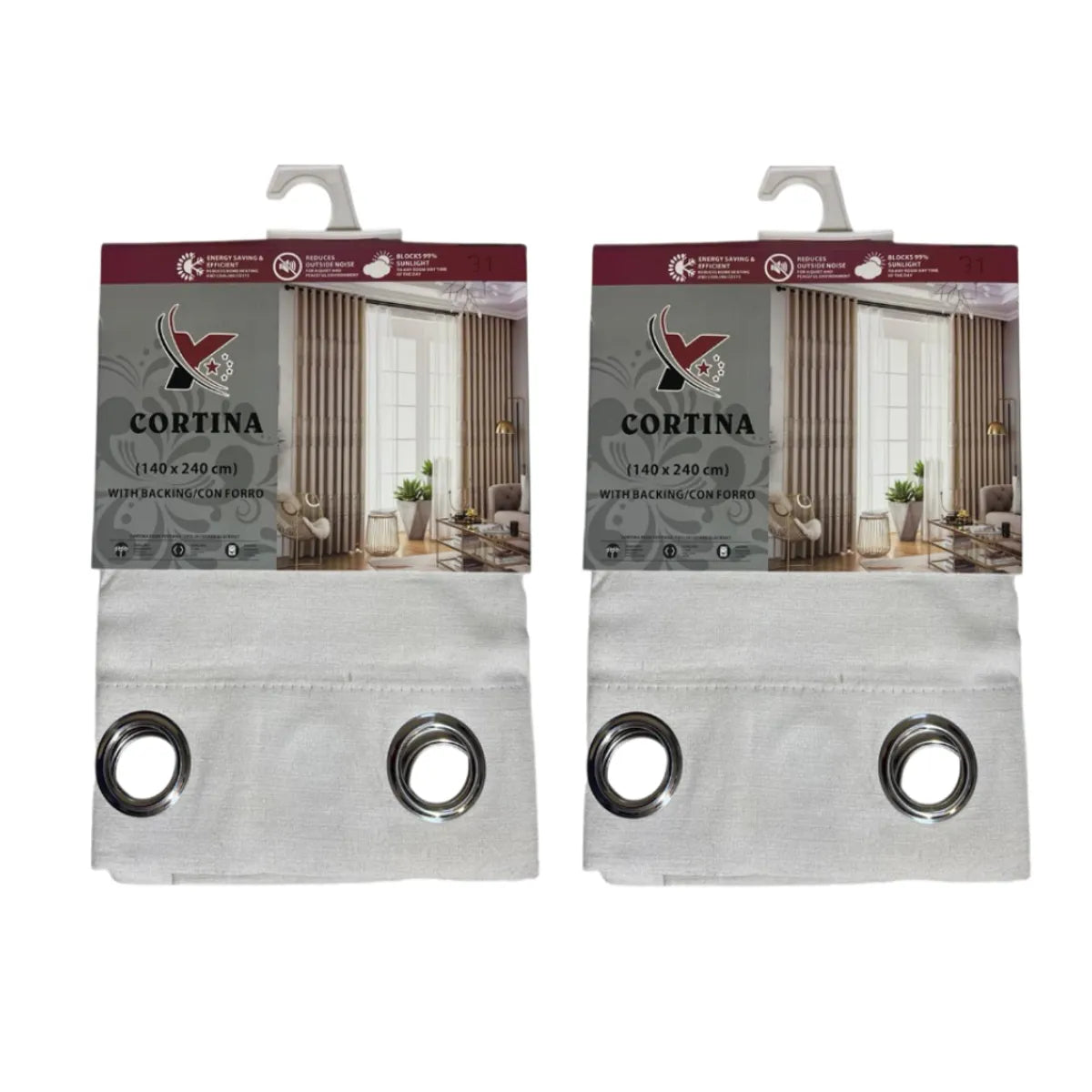 Pack x2 cortinas de 140x240cm con 8 ojales - Crema 31