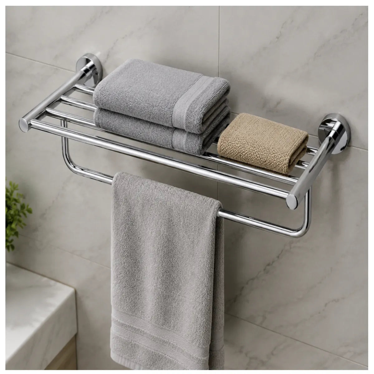 Pack x2 Toalleros Rectangular de Acero Inoxidable Plateado Brillante - 60 x 23 cm