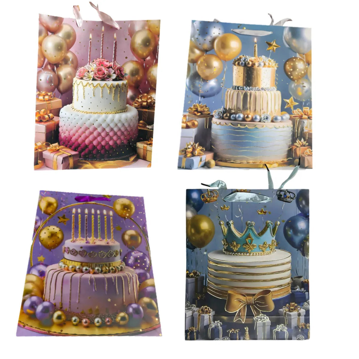 Pack x4 BOLSA DE REGALO 32CM CON 4 DISEÑOS