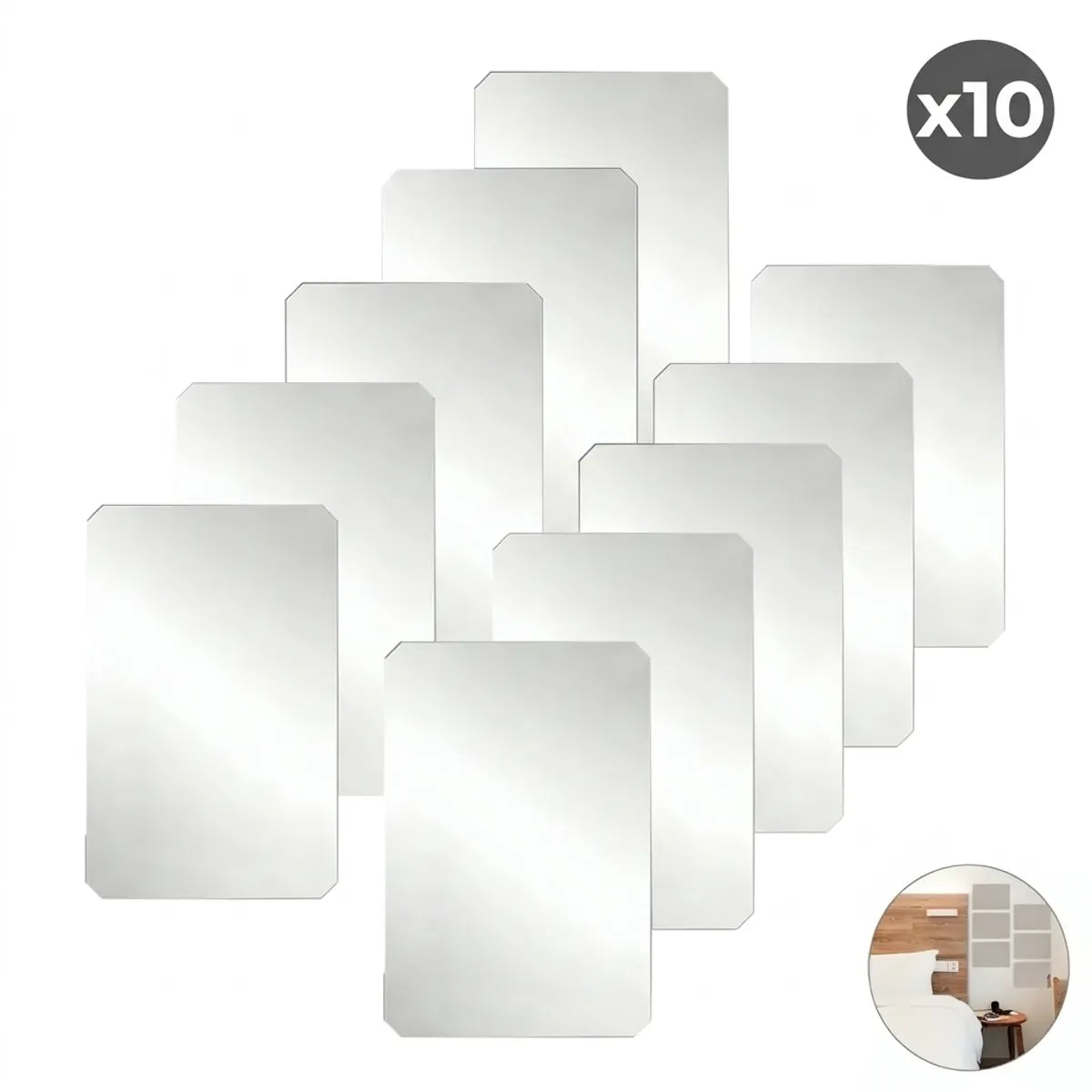 Pack x10 Espejos Adhesivo Rectangular Decorativo Sticker - 30cm x 20cm