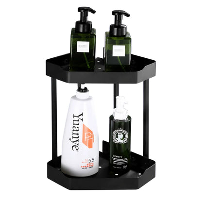 Repisa esquinero 2 niveles de baño ducha de acero inoxidable color negro mate