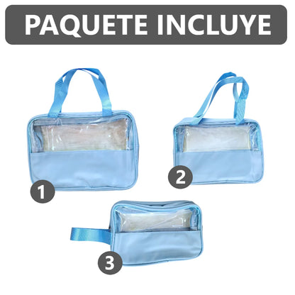 Kit 3 en 1 Bolsas de Maquillaje estuche neceser - 30x20x12 cm