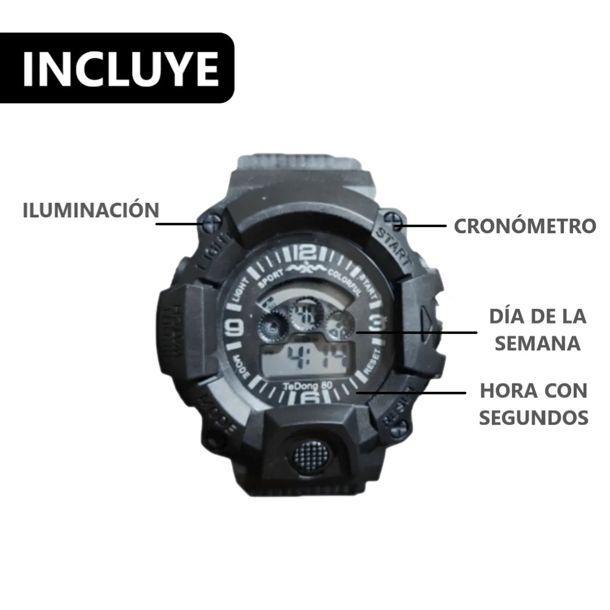 Pack x2 relojes pulsera con luz cronómetro y fecha - 3C