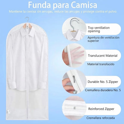 Pack x5 Protectores Fundas de Camisas Semi transparentes para Clóset Anti Polvo- 60x100 cm