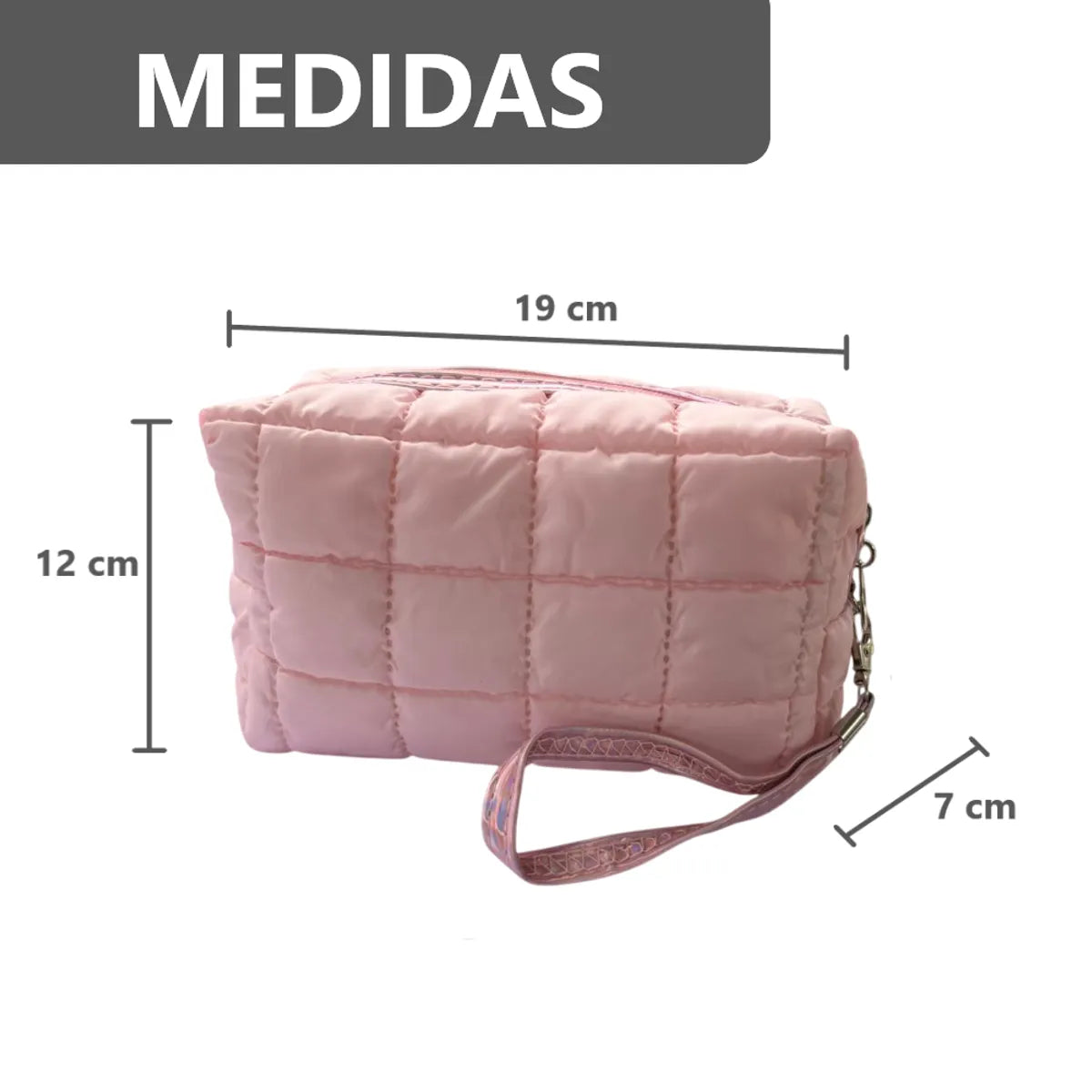 Cosmetiquera Fashion Puffer Amplia y Correa Brillante