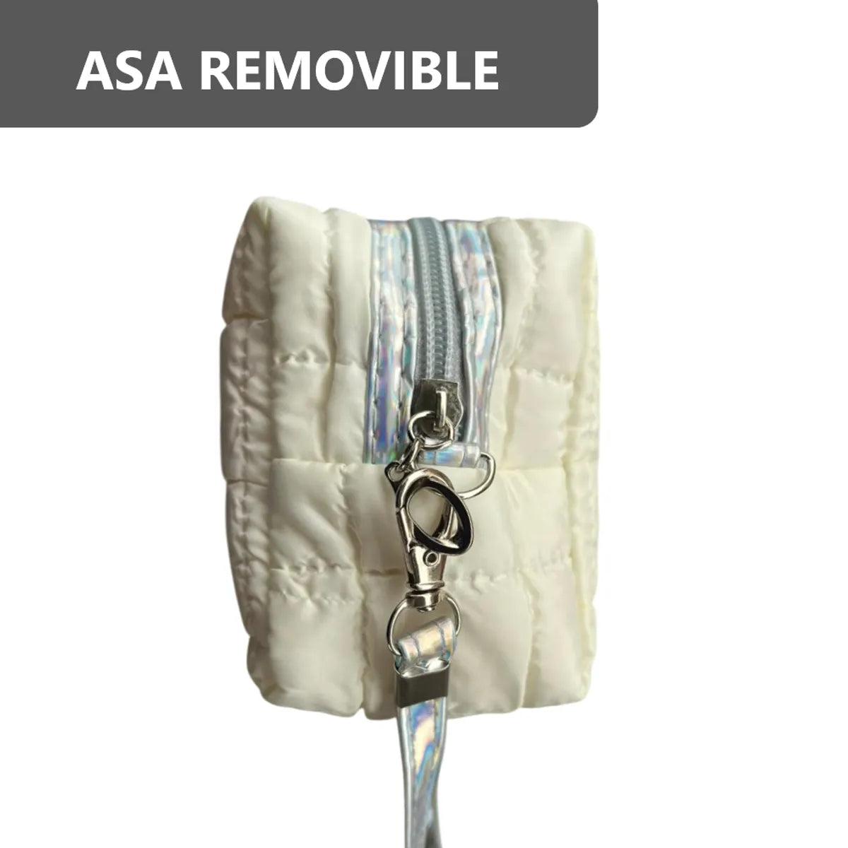 Cosmetiquera Fashion Puffer Amplia y Correa Brillante