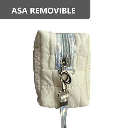 Cosmetiquera Fashion Puffer Amplia y Correa Brillante