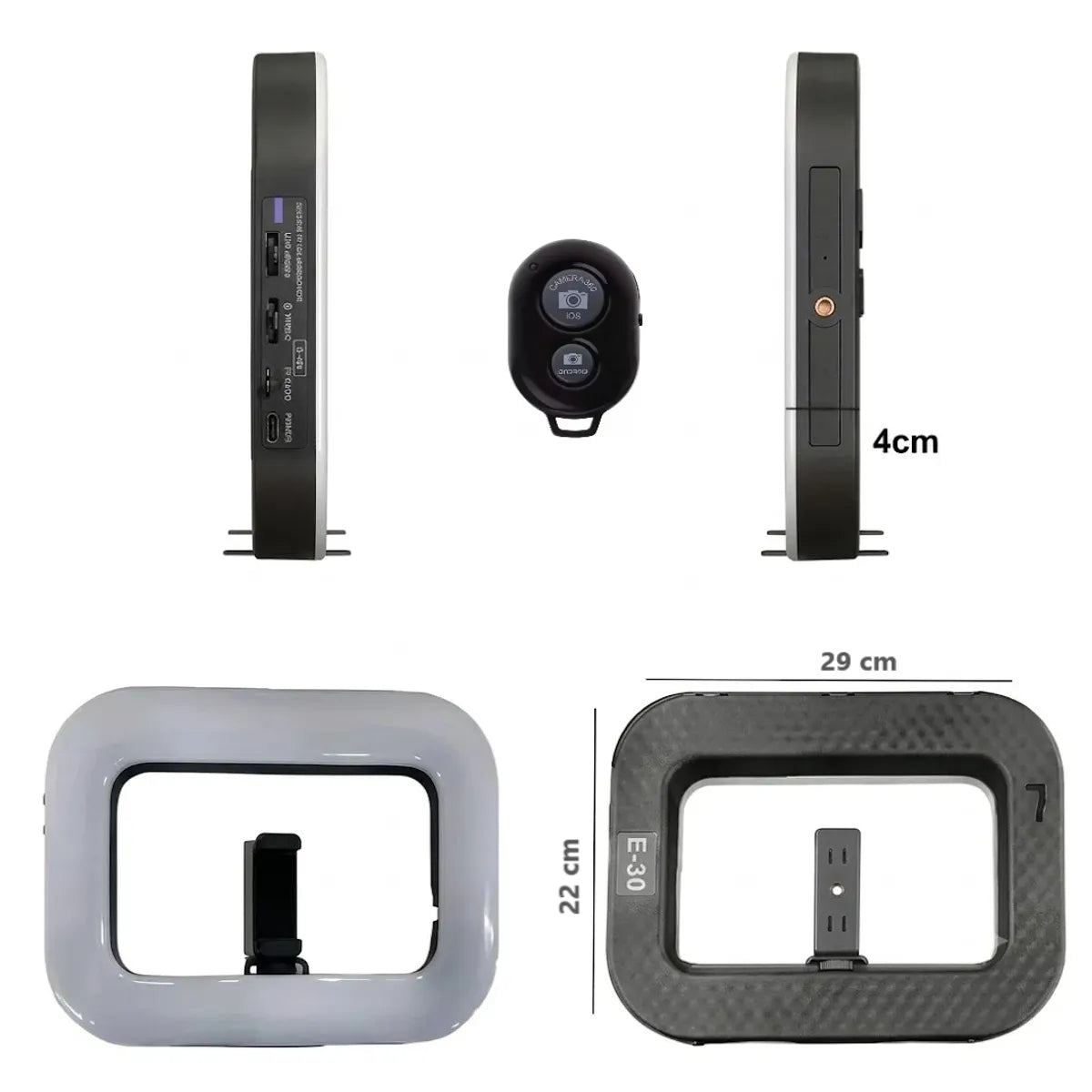 Aro Led Rectangular Recargable Para Celular Luz Foto Video - 29 cm