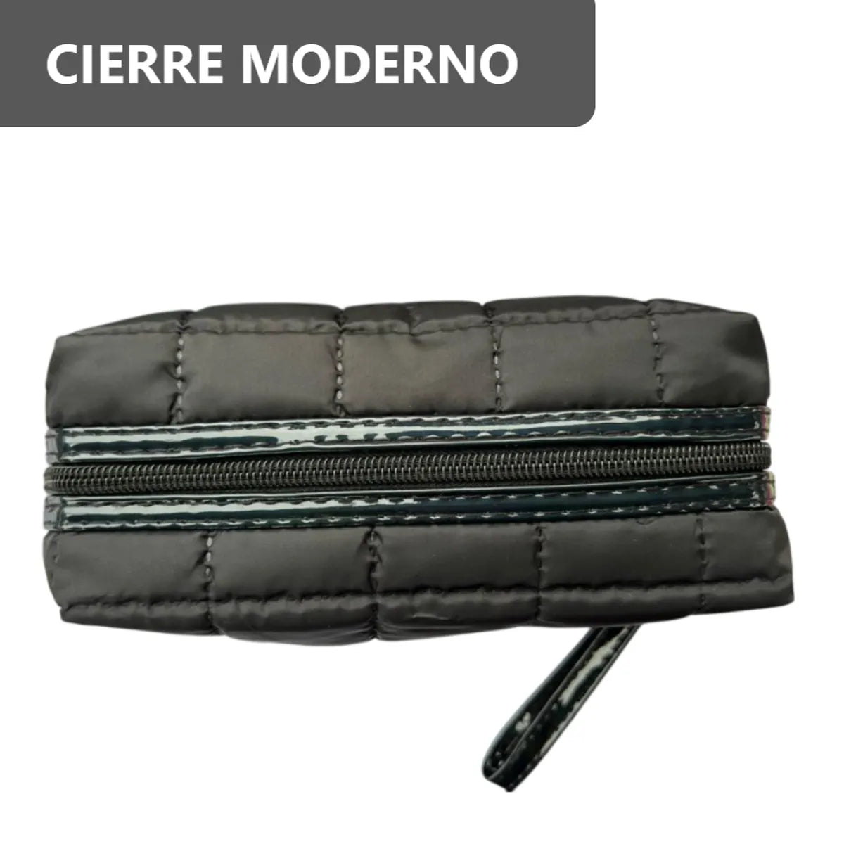 Cosmetiquera Fashion Puffer Amplia y Correa Brillante