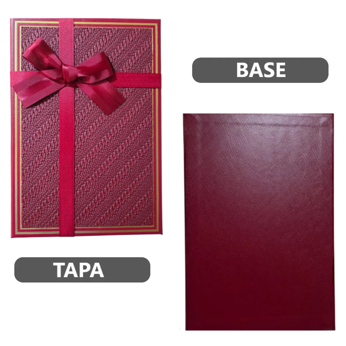 Set de 3 Cajas de Regalo Rectangulares Rojas con Lazo de Satén y Detalles Dorados - 23 x 15 cm