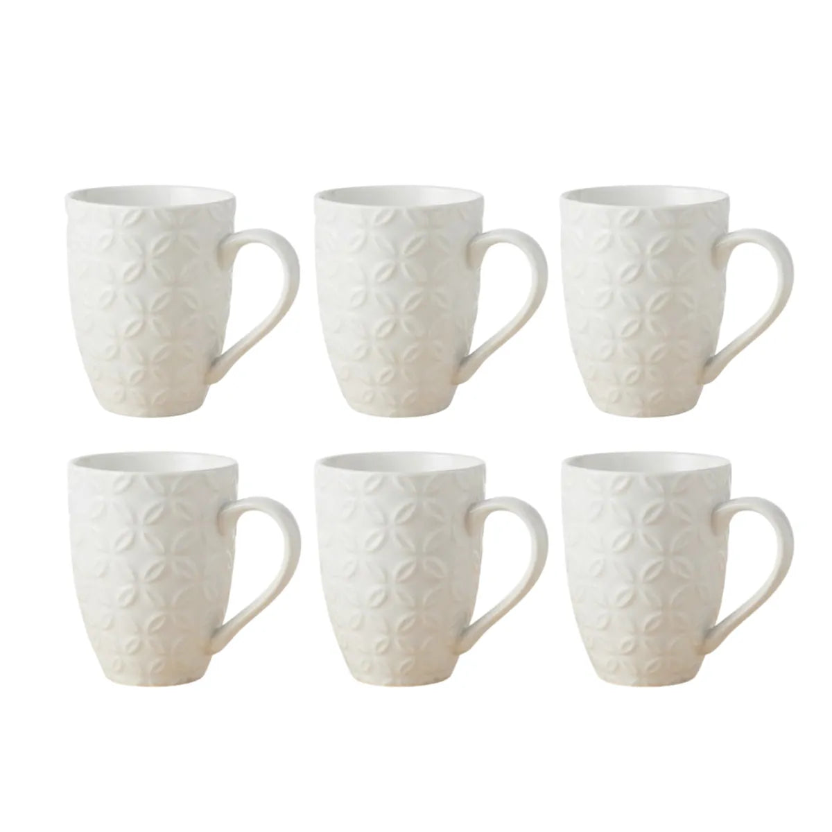 Set x6 Tazas de Loza Blanca con Releve de Flores