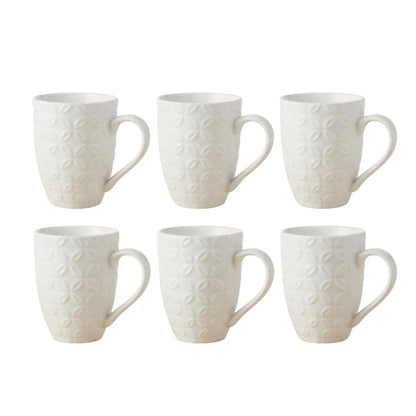 Set x6 Tazas de Loza Blanca con Releve de Flores