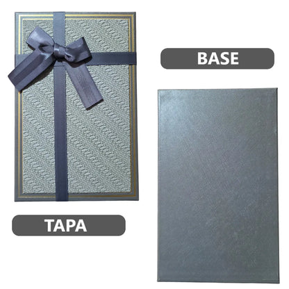Set de 3 Cajas de Regalo Rectangulares Gris con Lazo de Satén y Detalles Dorados - 23 x 15 cm