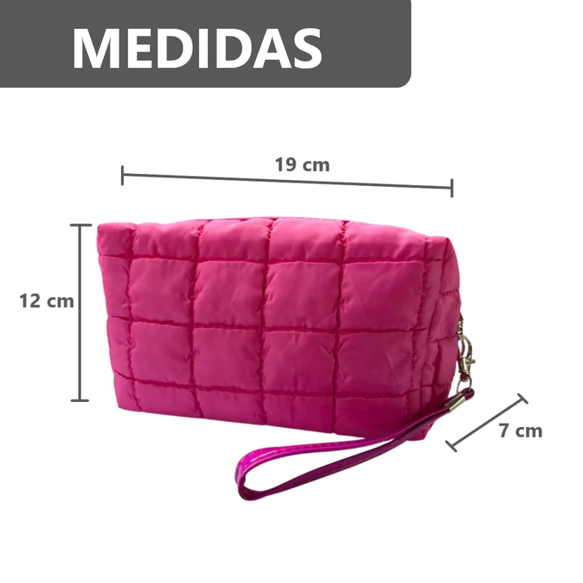 Cosmetiquera Fashion Puffer Amplia y Correa Brillante