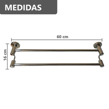 Toallero Rectangular de Acero Inoxidable Plateado Brillante - 60 x 16 cm