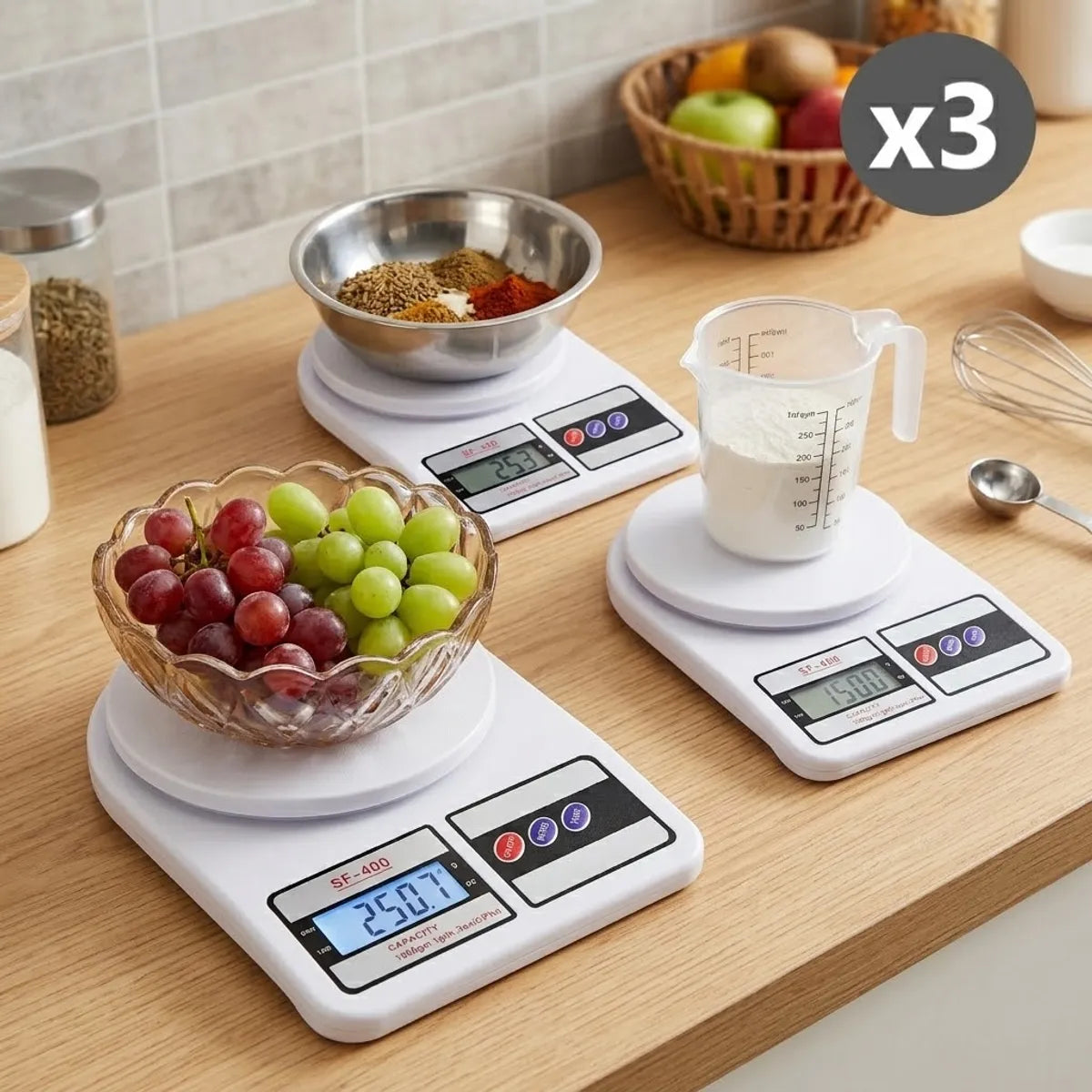 Pack x3 Balanzaa Electrónica Digital 10kg Sf-400 para Comida y Joyas