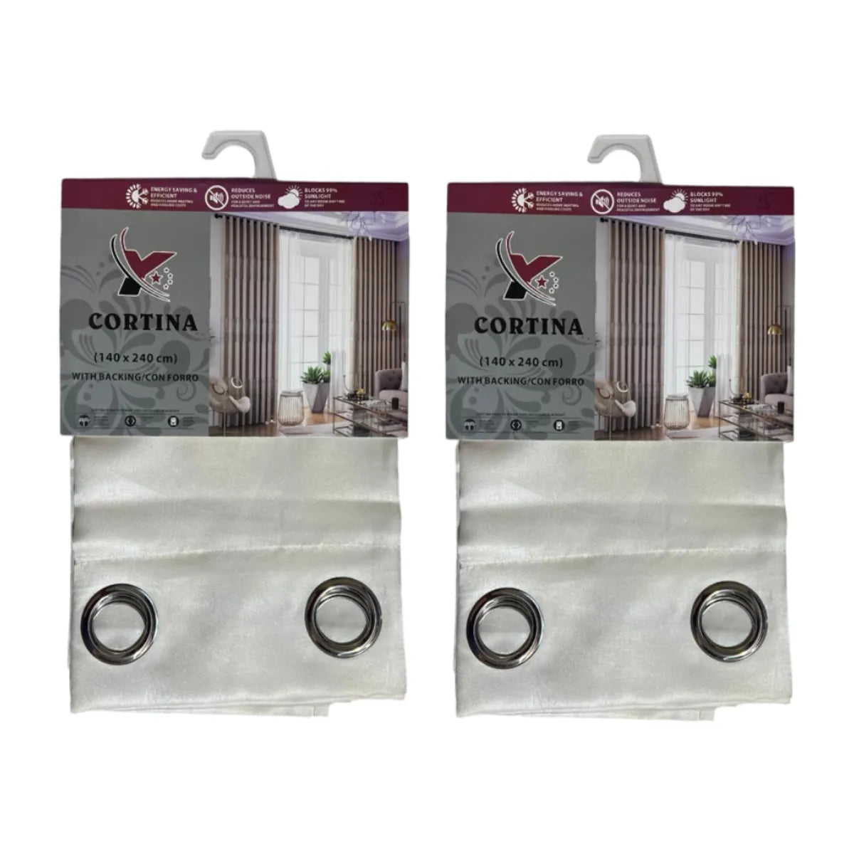 Pack x2 cortinas de 140x240cm con 8 ojales - Crema 35