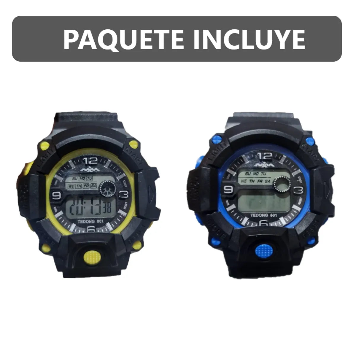 Pack x2 relojes pulsera con luz cronómetro y fecha - 1C
