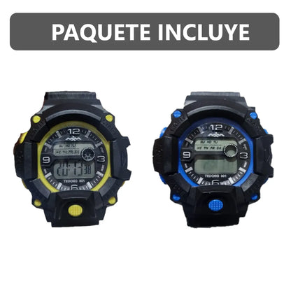 Pack x2 relojes pulsera con luz cronómetro y fecha - 1C